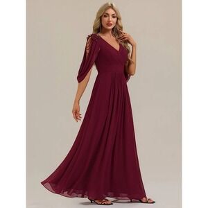 Ever Pretty Merlot A-Line Flowy Floral Beaded Chiffon Formal Dress NWT / 22